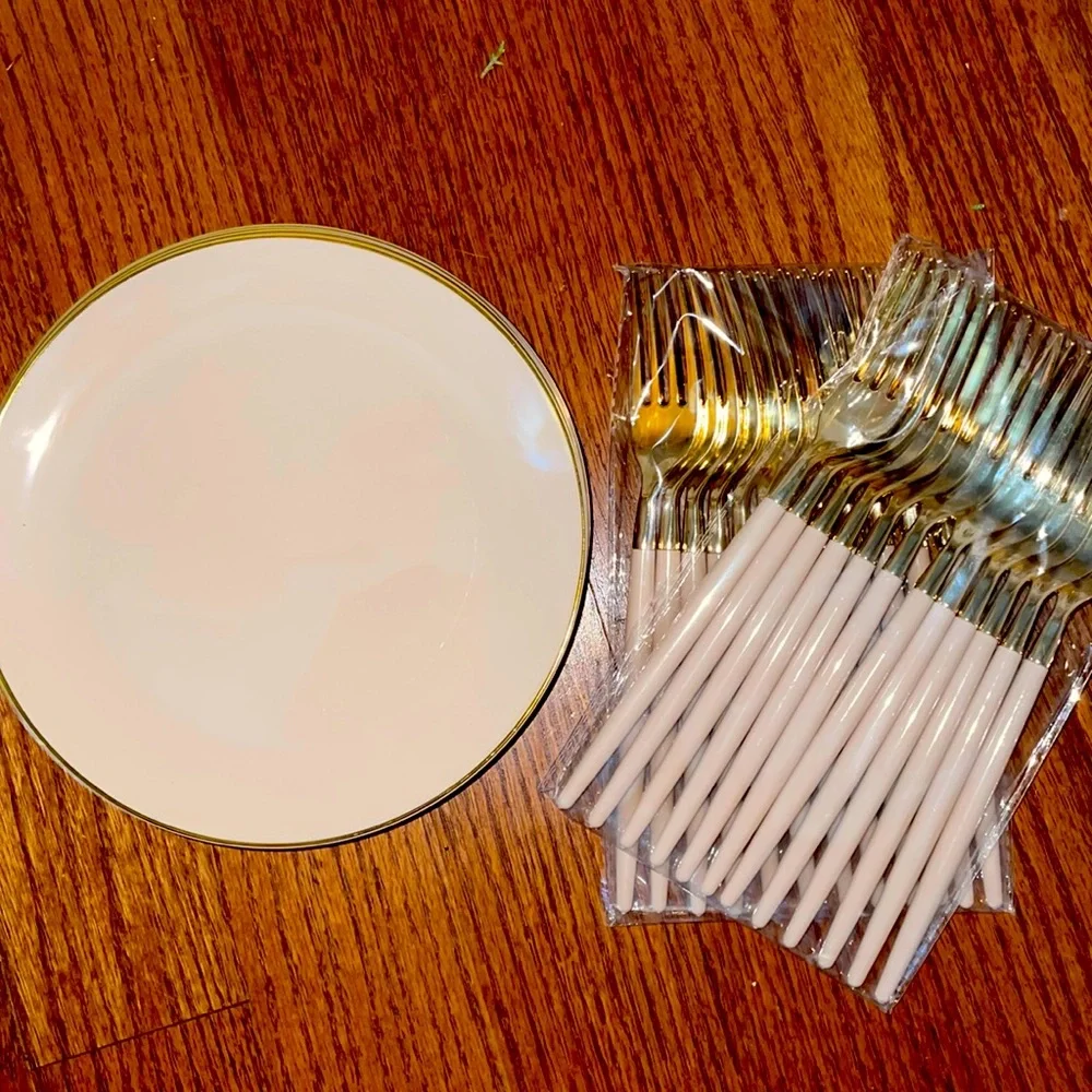 Pink 7” Heavy Plastic Washable Party Plates & Forks